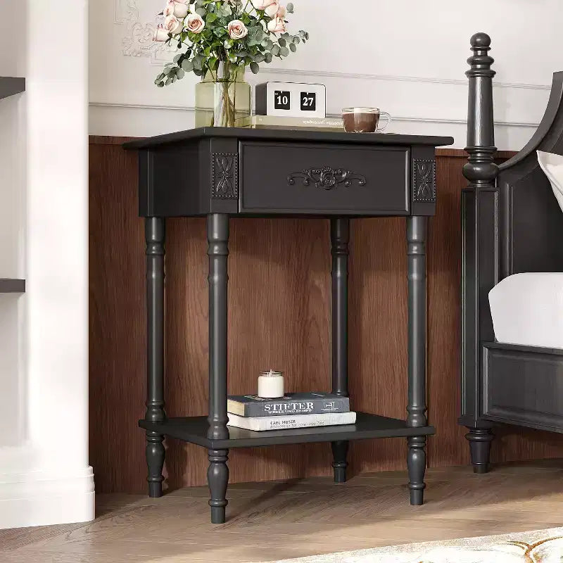 Comodino Elegante con Cassetto e Ripiano Inferiore – Tavolino da Notte Raffinato, Bianco o Nero