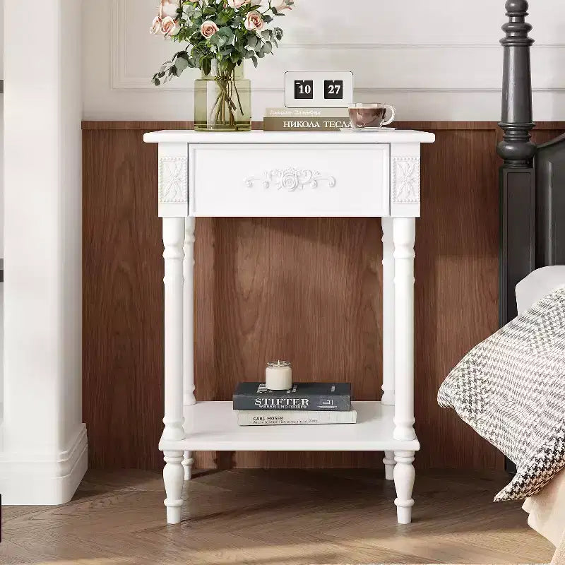 Comodino Elegante con Cassetto e Ripiano Inferiore – Tavolino da Notte Raffinato, Bianco o Nero