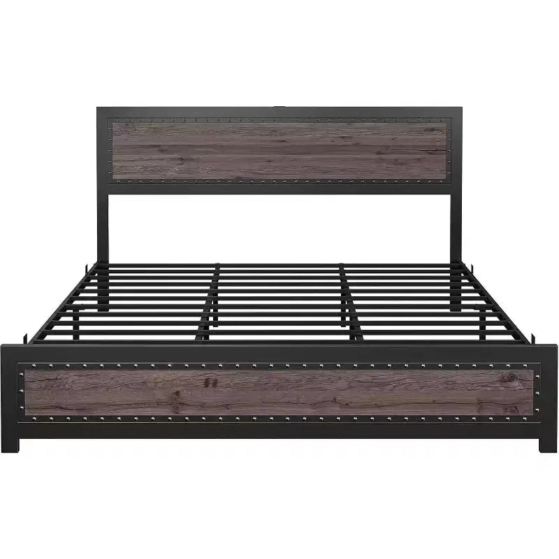 Base letto con elegante testiera di design, vano contenitore sotto il letto, nessun box spring richiesto, facile montaggio, supporto robusto, grigio