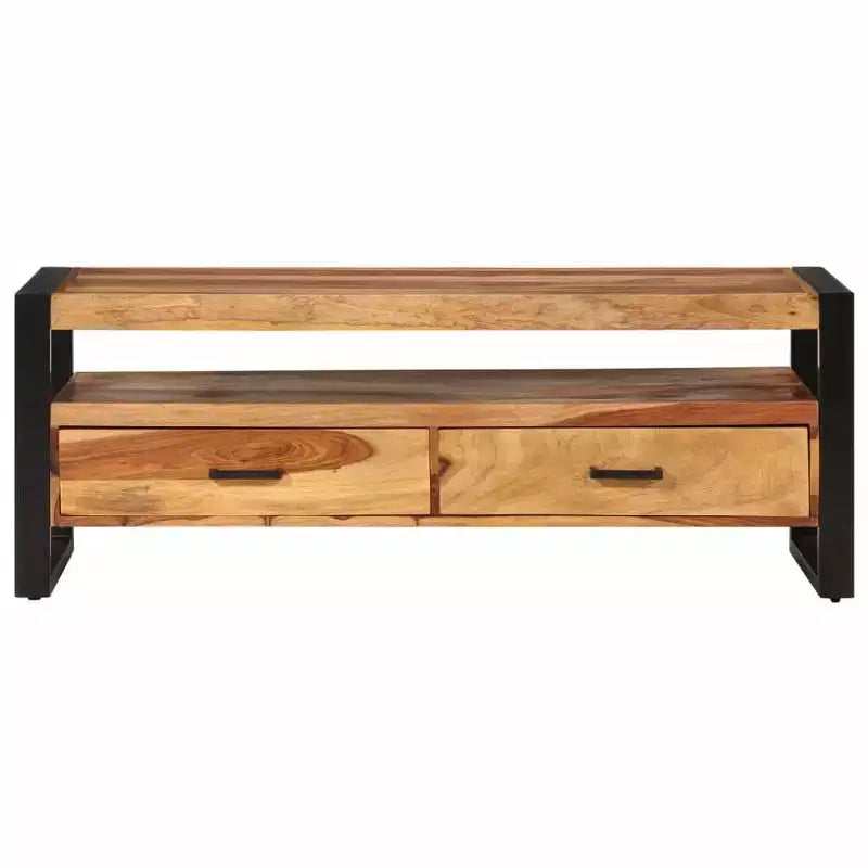 vidaXL Solid Sheesham Wood TV Stand - Vintage-Style Brown 47.2x13.8x17.7 TV Cabinet with Two Drawers and One Shelf, Durable Steel Frame