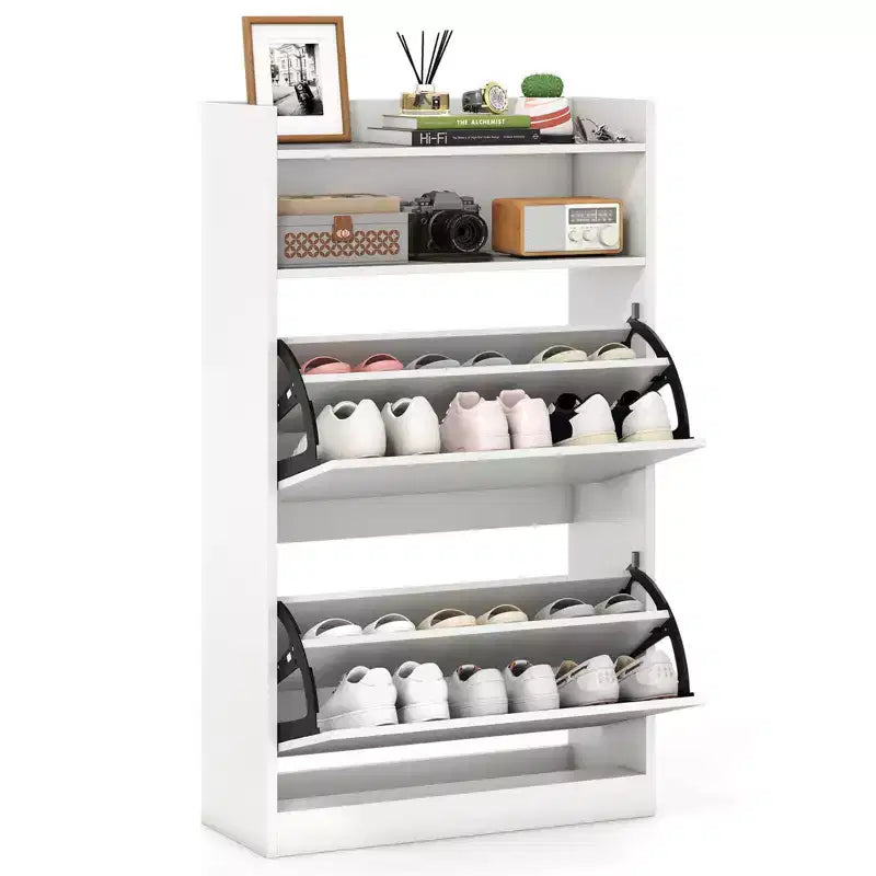 Costway Shoe Storage Cabinet with 2 Flip Drawers, Adjustable Removable Shelves for Entryway