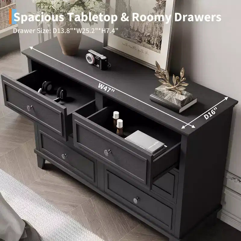 GustoWave Comò a 3/6/7 Cassetti, Mobile Contenitore in Legno con Raffinate Maniglie in Metallo, Comò dal Design Moderno per Camera da Letto, Soggiorno, Ingresso