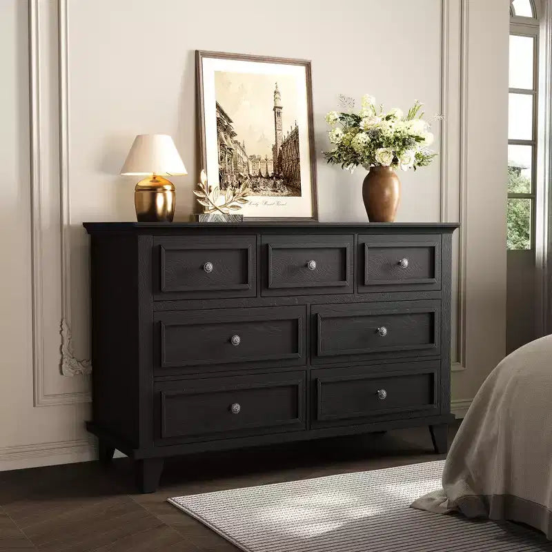 GustoWave Comò a 3/6/7 Cassetti, Mobile Contenitore in Legno con Raffinate Maniglie in Metallo, Comò dal Design Moderno per Camera da Letto, Soggiorno, Ingresso