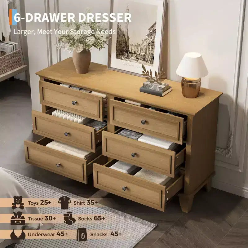 GustoWave Comò a 3/6/7 Cassetti, Mobile Contenitore in Legno con Raffinate Maniglie in Metallo, Comò dal Design Moderno per Camera da Letto, Soggiorno, Ingresso