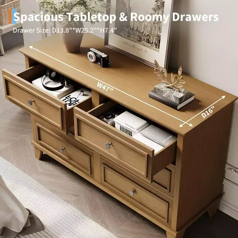 GustoWave Comò a 3/6/7 Cassetti, Mobile Contenitore in Legno con Raffinate Maniglie in Metallo, Comò dal Design Moderno per Camera da Letto, Soggiorno, Ingresso