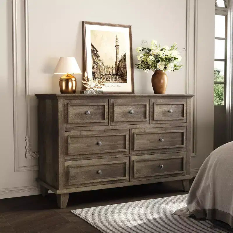 GustoWave Comò a 3/6/7 Cassetti, Mobile Contenitore in Legno con Raffinate Maniglie in Metallo, Comò dal Design Moderno per Camera da Letto, Soggiorno, Ingresso
