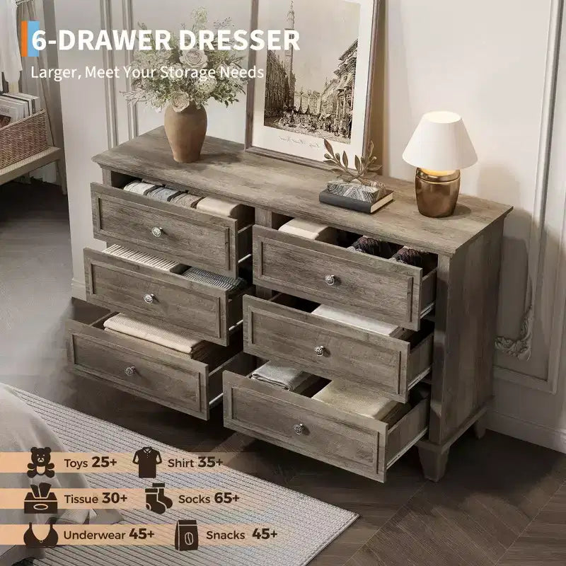 GustoWave Comò a 3/6/7 Cassetti, Mobile Contenitore in Legno con Raffinate Maniglie in Metallo, Comò dal Design Moderno per Camera da Letto, Soggiorno, Ingresso