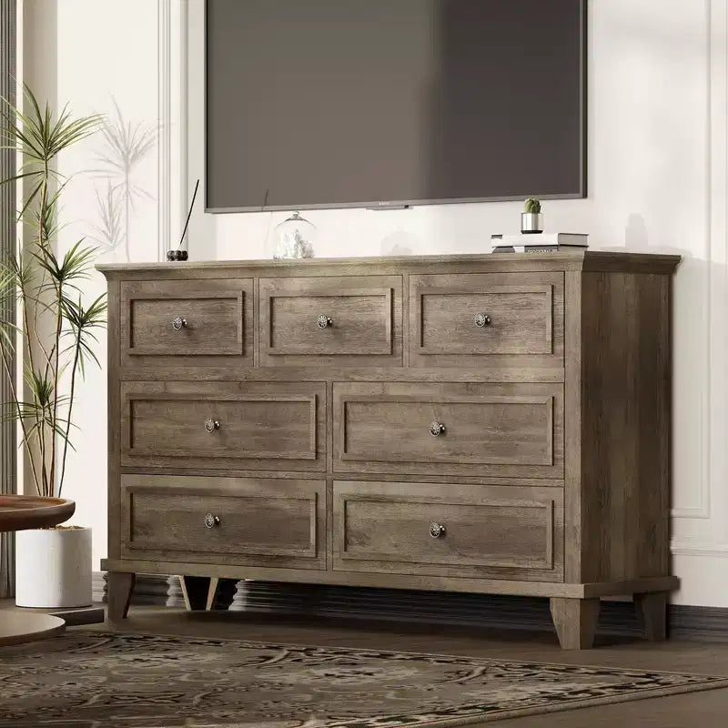 GustoWave Comò a 3/6/7 Cassetti, Mobile Contenitore in Legno con Raffinate Maniglie in Metallo, Comò dal Design Moderno per Camera da Letto, Soggiorno, Ingresso