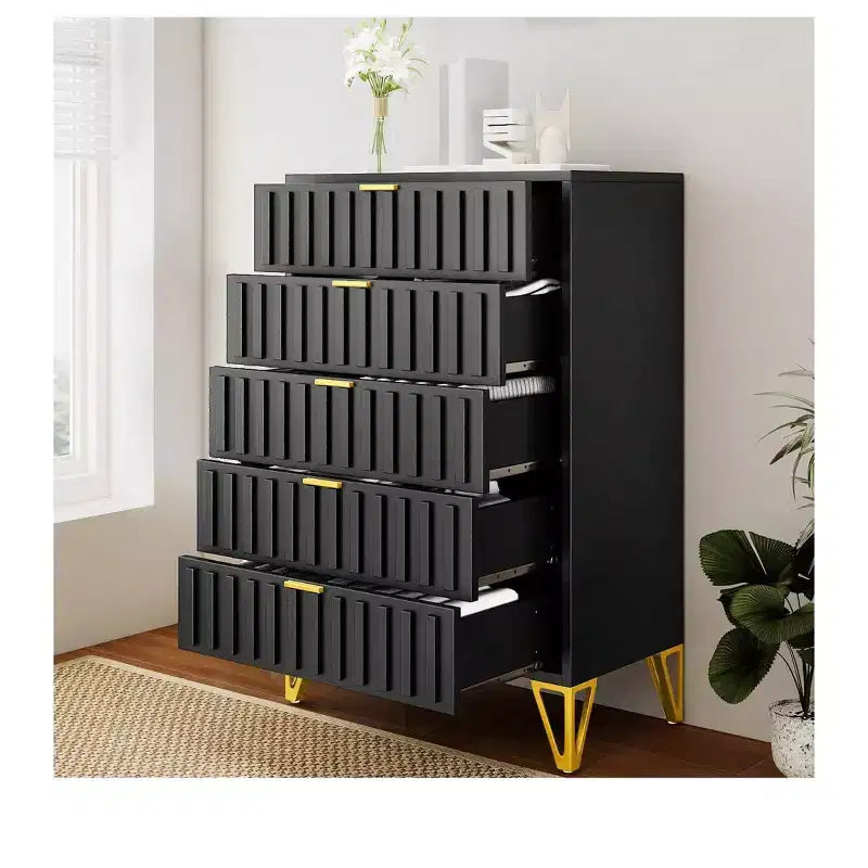 Metal Storage Cabinet With 5 Drawers Dressers For Bedroom Living Room Organizer, Living Room, Entryway, Hallway, Black