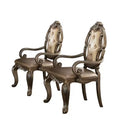 HomeRoots Set of Two Tufted Oak Upholstered Faux Leather And Solid Wood Dining Arm Chairs