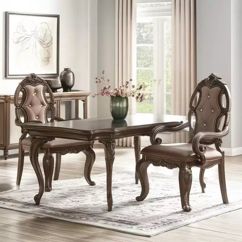 HomeRoots - Set di due sedie da pranzo con braccioli, imbottite, in ecopelle e legno massello di quercia