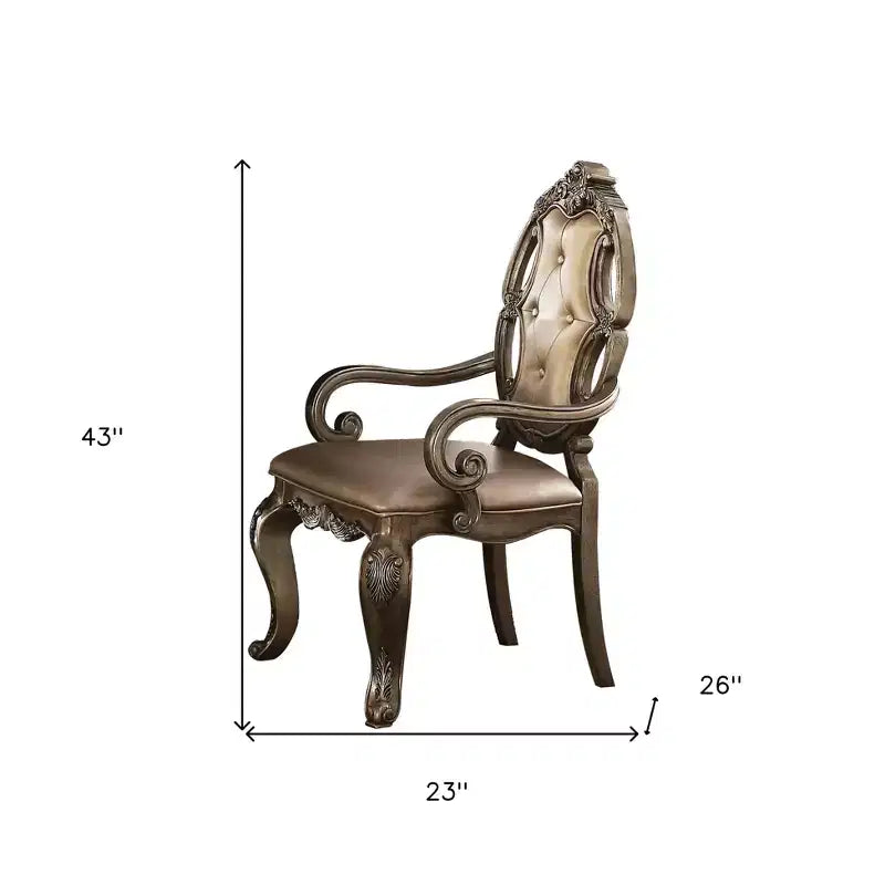 HomeRoots - Set di due sedie da pranzo con braccioli, imbottite, in ecopelle e legno massello di quercia