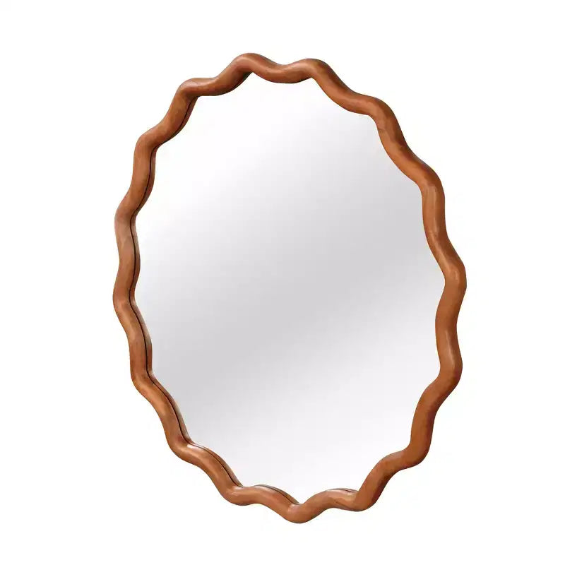 PexFix Specchio decorativo da parete moderno a forma rotonda ondulata in legno massiccio, 30 W, per camera da letto, bagno, soggiorno, ingresso, marrone