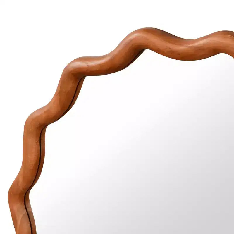 PexFix Specchio decorativo da parete moderno a forma rotonda ondulata in legno massiccio, 30 W, per camera da letto, bagno, soggiorno, ingresso, marrone