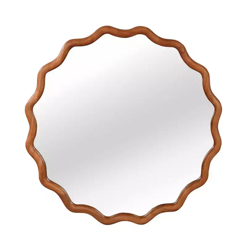 PexFix Specchio decorativo da parete moderno a forma rotonda ondulata in legno massiccio, 30 W, per camera da letto, bagno, soggiorno, ingresso, marrone