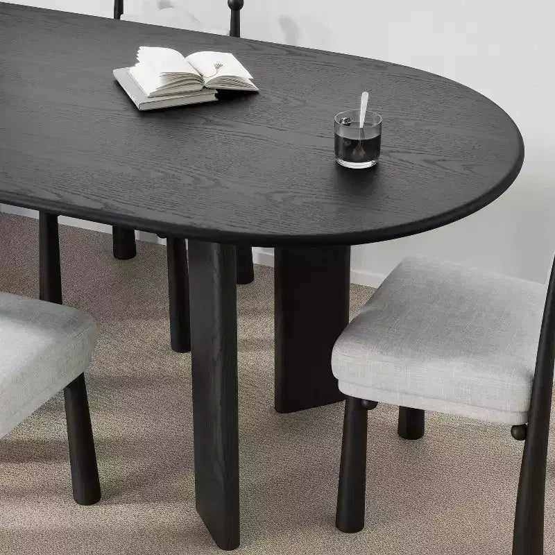 PexFix 79 Tavolo da pranzo ovale curvo per 6-8 persone, moderno, in legno massello, con piano ispessito e base robusta, per soggiorno e cucina, nero