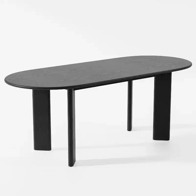 PexFix 79 Tavolo da pranzo ovale curvo per 6-8 persone, moderno, in legno massello, con piano ispessito e base robusta, per soggiorno e cucina, nero