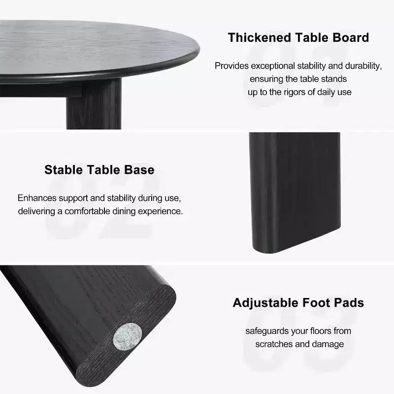 PexFix 79 Tavolo da pranzo ovale curvo per 6-8 persone, moderno, in legno massello, con piano ispessito e base robusta, per soggiorno e cucina, nero