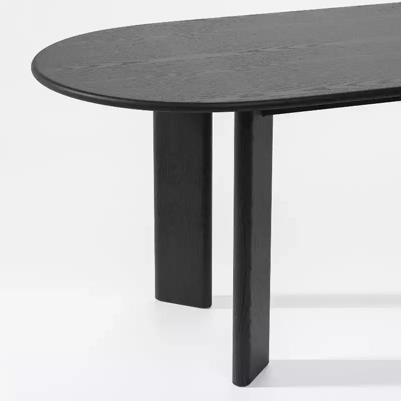 PexFix 79 Tavolo da pranzo ovale curvo per 6-8 persone, moderno, in legno massello, con piano ispessito e base robusta, per soggiorno e cucina, nero