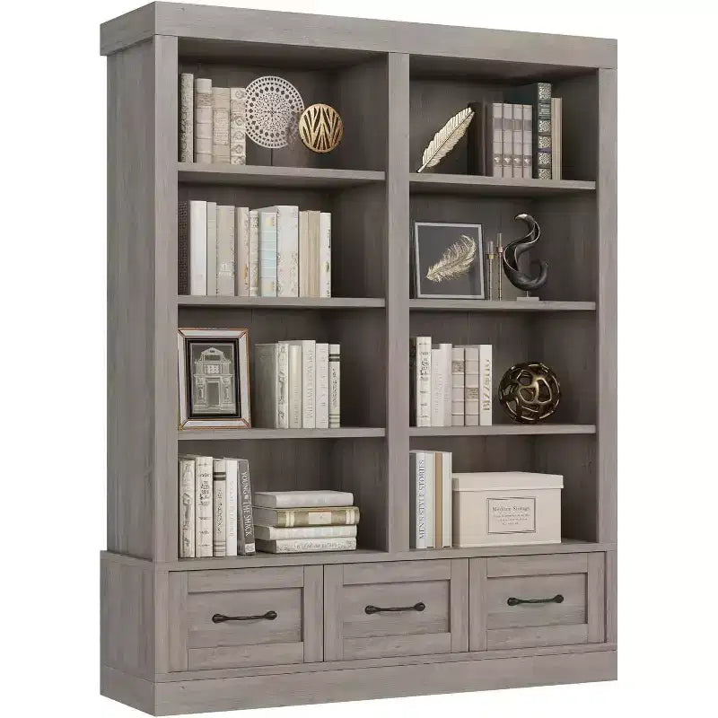 Libreria Acekool 64, Doppia Larghezza, 4 Ripiani con 3 Cassetti, Profonda, per Soggiorno, Ufficio, Camera da Letto, 120 cm L x 30 cm P