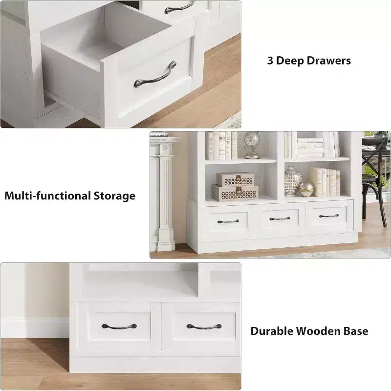 Libreria Acekool 64, Doppia Larghezza, 4 Ripiani con 3 Cassetti, Profonda, per Soggiorno, Ufficio, Camera da Letto, 120 cm L x 30 cm P