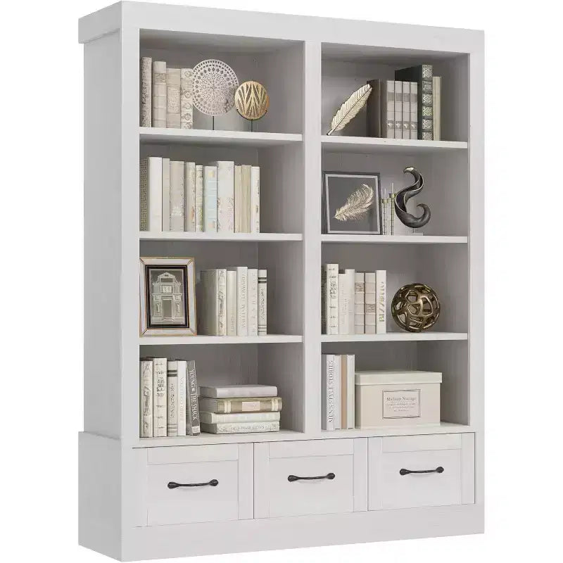 Libreria Acekool 64, Doppia Larghezza, 4 Ripiani con 3 Cassetti, Profonda, per Soggiorno, Ufficio, Camera da Letto, 120 cm L x 30 cm P