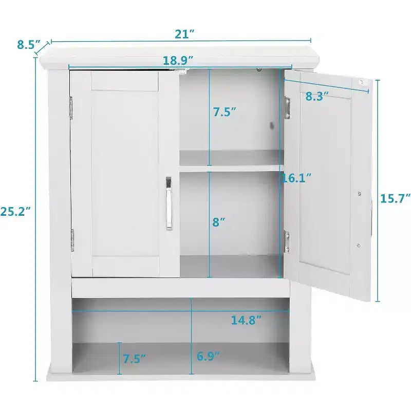 Mobiletto a muro da bagno VINGLI Mobiletto da bagno a parete con 2 ante e 1 ripiano regolabile sopra il WC