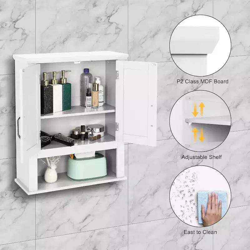 Mobiletto a muro da bagno VINGLI Mobiletto da bagno a parete con 2 ante e 1 ripiano regolabile sopra il WC