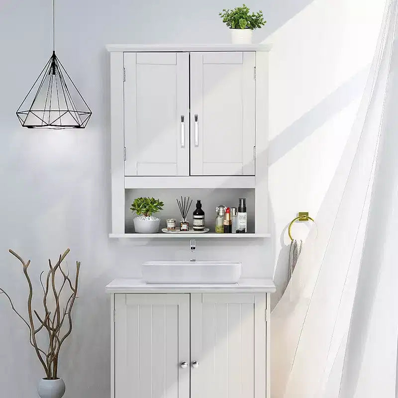 Mobiletto a muro da bagno VINGLI Mobiletto da bagno a parete con 2 ante e 1 ripiano regolabile sopra il WC