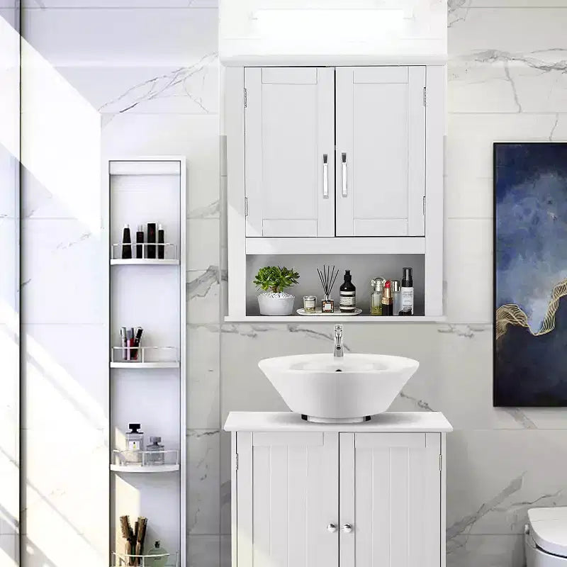 Mobiletto a muro da bagno VINGLI Mobiletto da bagno a parete con 2 ante e 1 ripiano regolabile sopra il WC