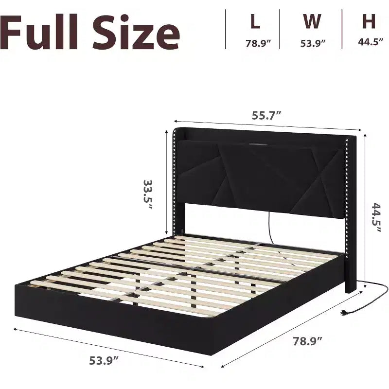 Struttura letto sospesa, Letto a piattaforma imbottito, Testiera e design con bottoni trapuntati, Supporto con doghe in metallo, Non è necessario il box spring