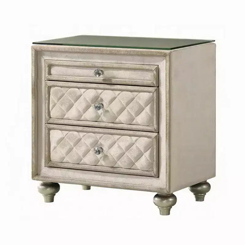 Comodino Royal Hampton, 2 cassetti, vassoio estraibile, 27 pollici, legno, velluto beige