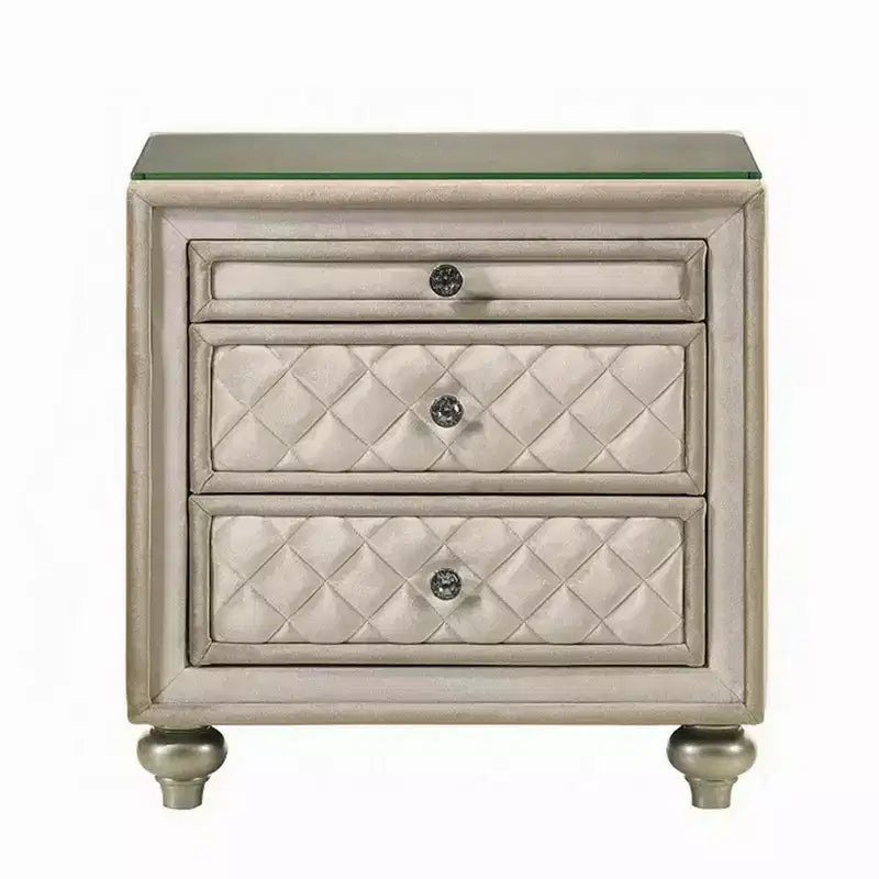 Comodino Royal Hampton, 2 cassetti, vassoio estraibile, 27 pollici, legno, velluto beige