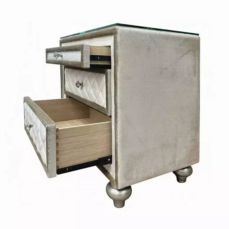 Comodino Royal Hampton, 2 cassetti, vassoio estraibile, 27 pollici, legno, velluto beige