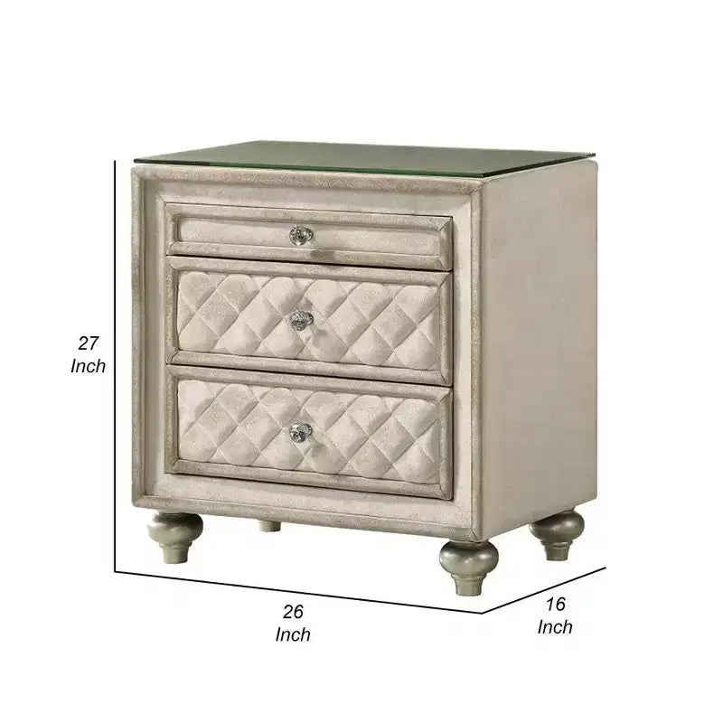 Comodino Royal Hampton, 2 cassetti, vassoio estraibile, 27 pollici, legno, velluto beige