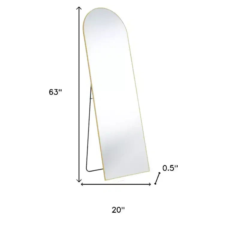 Specchio a figura intera HomeRoots 63, con cornice, in metallo dorato, ad arco, autoportante e da parete