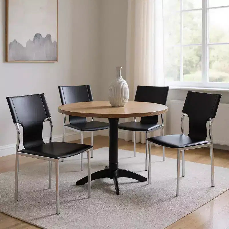 HomeRoots Set di Quattro Sedie da Pranzo con Schienale Parzialmente Aperto in Metallo Nero e Argento e Pelle
