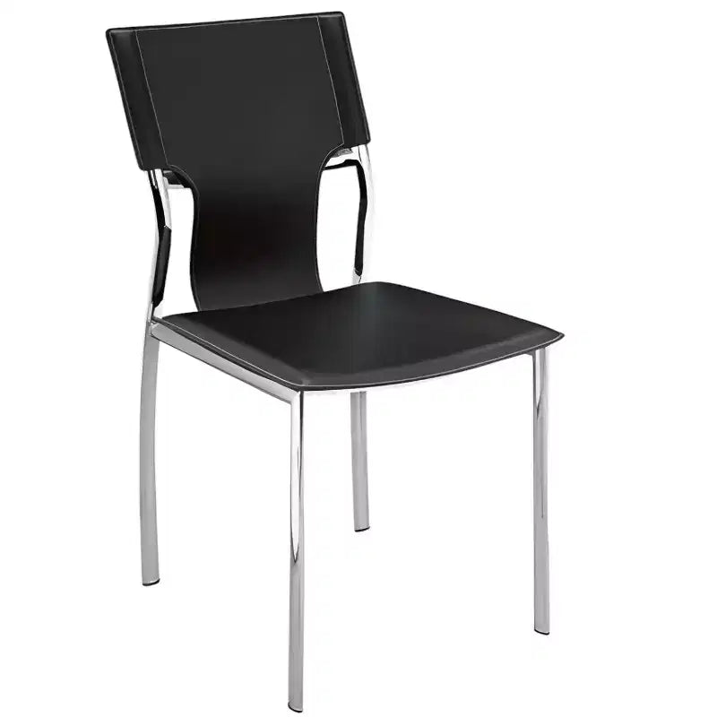 HomeRoots Set di Quattro Sedie da Pranzo con Schienale Parzialmente Aperto in Metallo Nero e Argento e Pelle