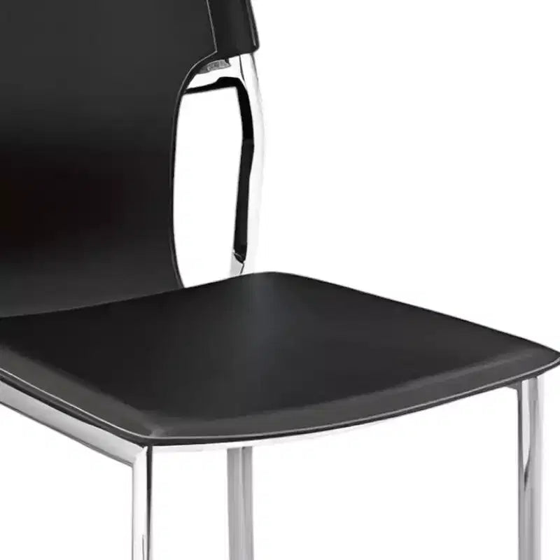 HomeRoots Set di Quattro Sedie da Pranzo con Schienale Parzialmente Aperto in Metallo Nero e Argento e Pelle