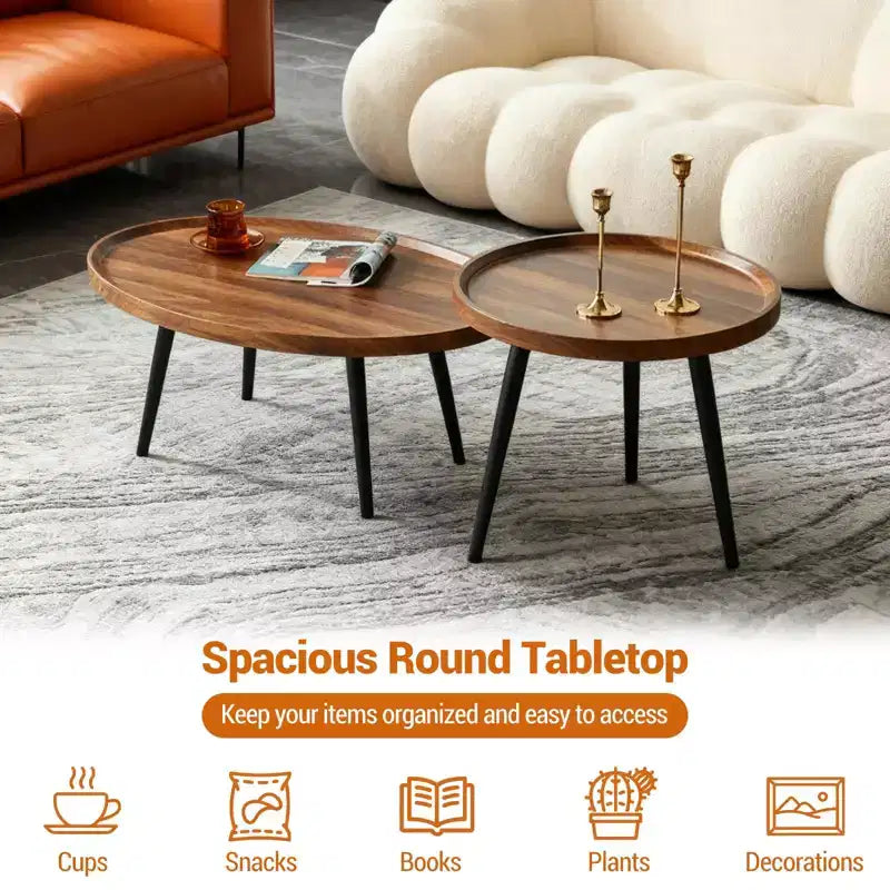 Set di 2 tavolini da caffè moderni, set di tavolini da caffè a incastro da 80 + 48 cm, tavolino da cocktail in legno, tavolino d'appoggio per soggiorno, camera da letto, ufficio