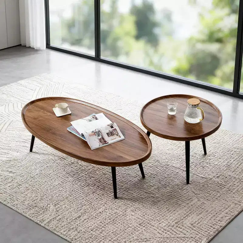 Set di 2 tavolini da caffè moderni, set di tavolini da caffè a incastro da 80 + 48 cm, tavolino da cocktail in legno, tavolino d'appoggio per soggiorno, camera da letto, ufficio