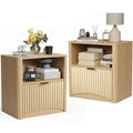 Mid Century Modern Nightstand,Set of 2, 22.8 Wide Fluted Nightstand with Drawer and Storage, Fluted Nightstand for Bedroom Sofa Office