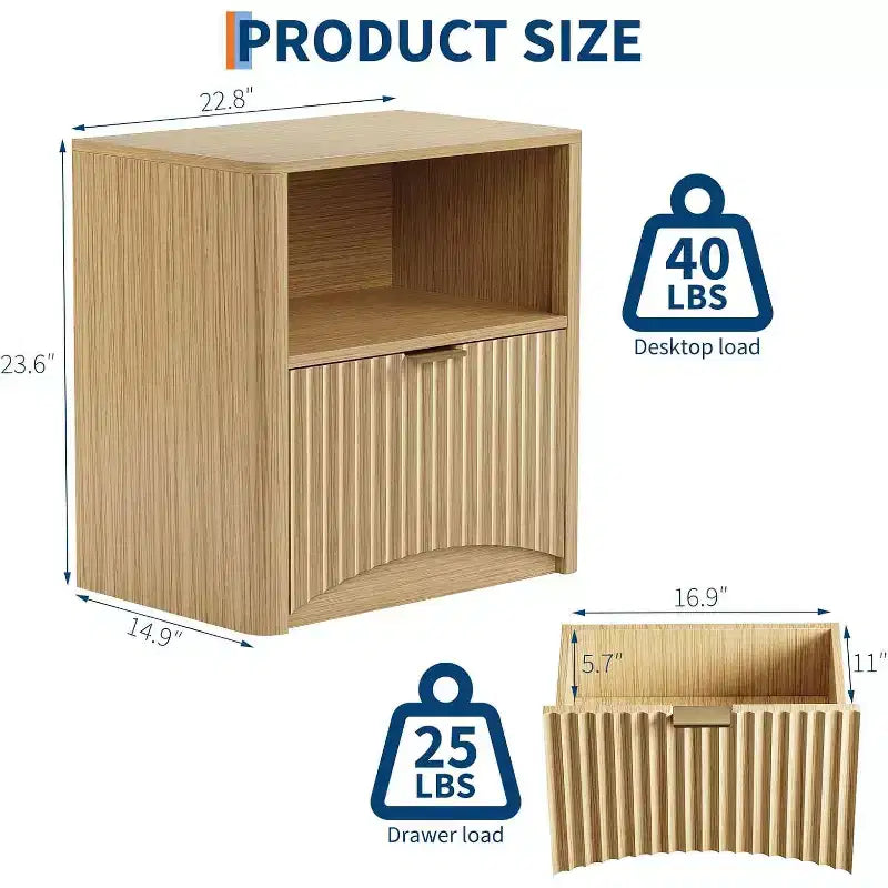 Comodino moderno di metà secolo, set da 2, comodino scanalato largo 58 cm con cassetto e ripiano, comodino scanalato per camera da letto, divano, ufficio