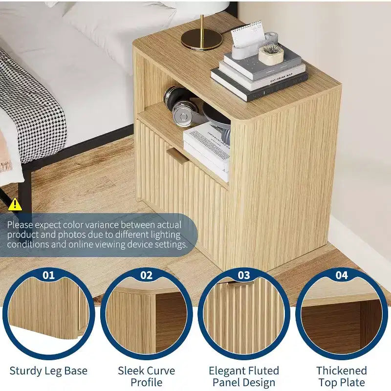 Comodino moderno di metà secolo, set da 2, comodino scanalato largo 58 cm con cassetto e ripiano, comodino scanalato per camera da letto, divano, ufficio