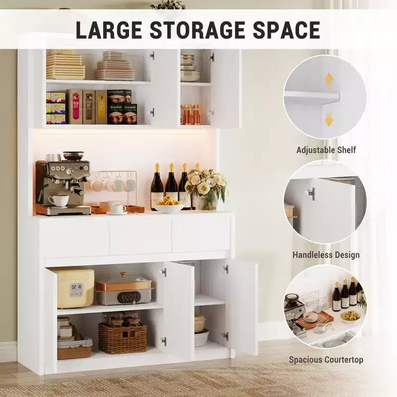 Luci a LED, Prese di Corrente, Dispensa da Cucina Moderna, Ripiani Regolabili,