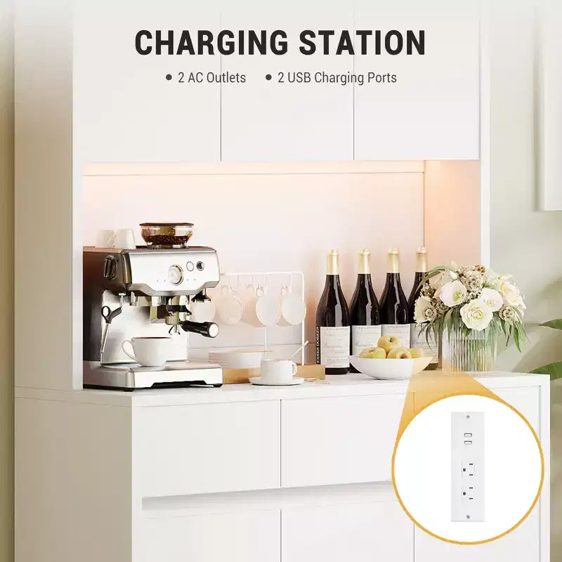 Luci a LED, Prese di Corrente, Dispensa da Cucina Moderna, Ripiani Regolabili,
