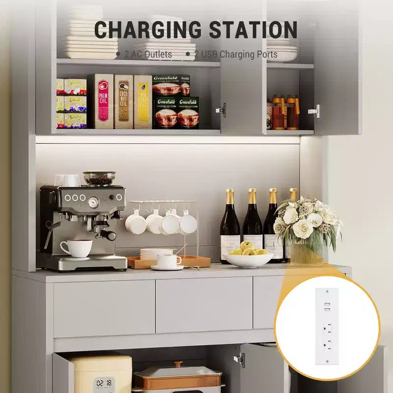 Luci a LED, Prese di Corrente, Dispensa da Cucina Moderna, Ripiani Regolabili,
