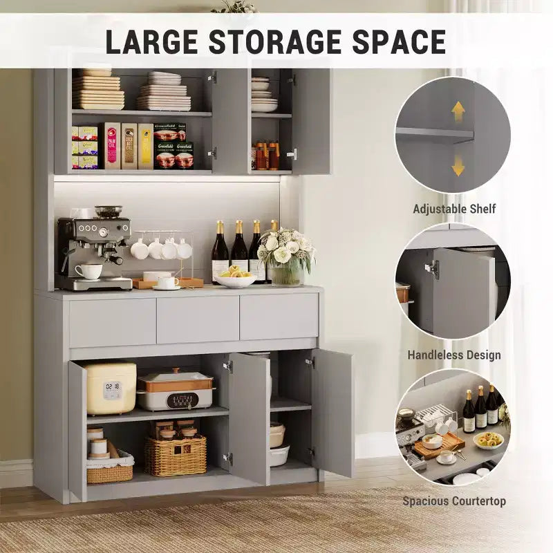 Luci a LED, Prese di Corrente, Dispensa da Cucina Moderna, Ripiani Regolabili,