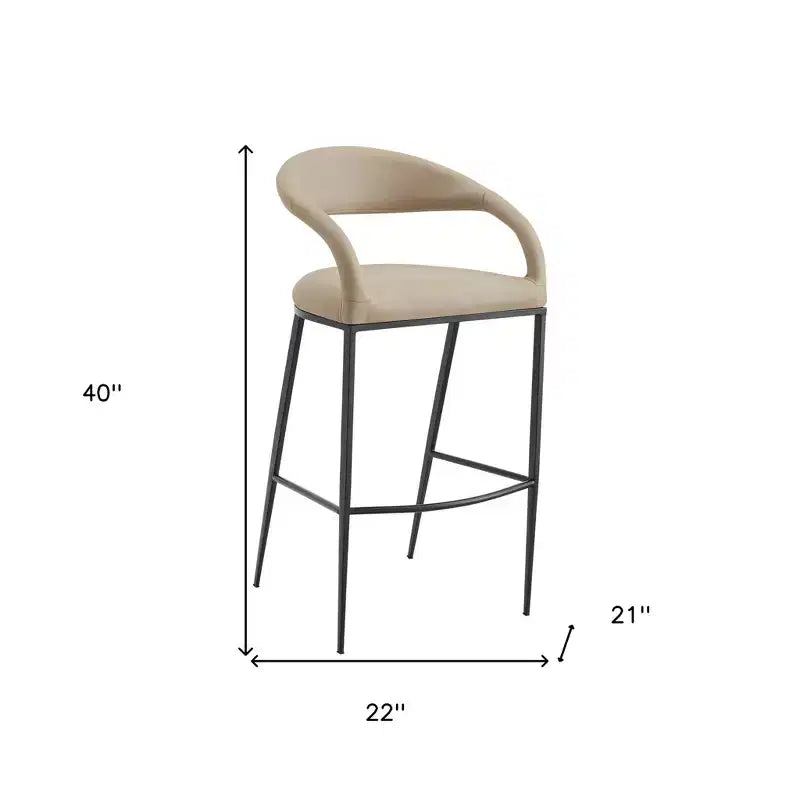 HomeRoots Sgabello da bar con schienale basso in ecopelle e ferro, 30 pollici, beige e nero