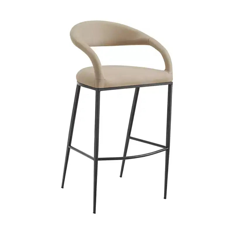 HomeRoots Sgabello da bar con schienale basso in ecopelle e ferro, 30 pollici, beige e nero